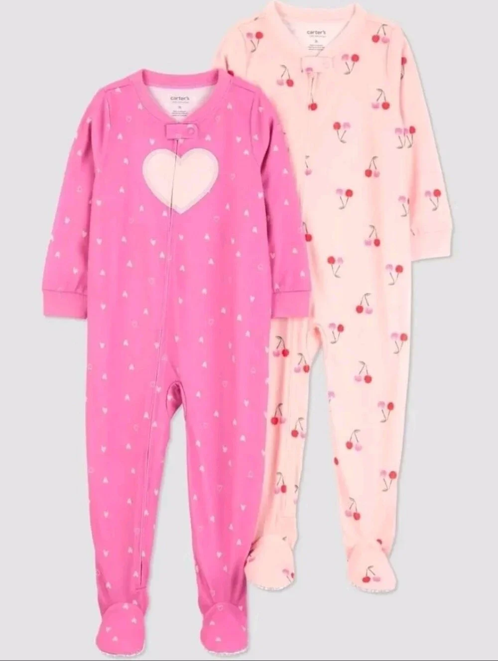 Carter's Pink & Light Pink Heart and Cherry Footed One-Piece 2-Pack 3T Nwt